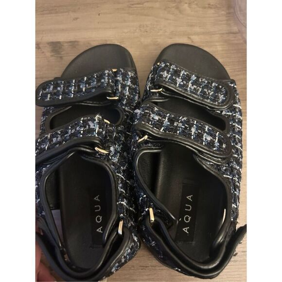 Aqua Womens Navy Plaid Padded Margo Round Toe Platform Slingback Sandals 6M new - Picture 7 of 10